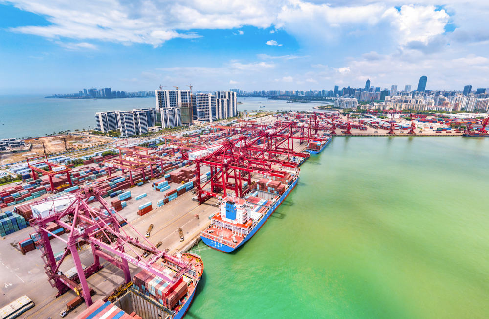 Container port in Haikou, Hainan, one of China's free trade zones